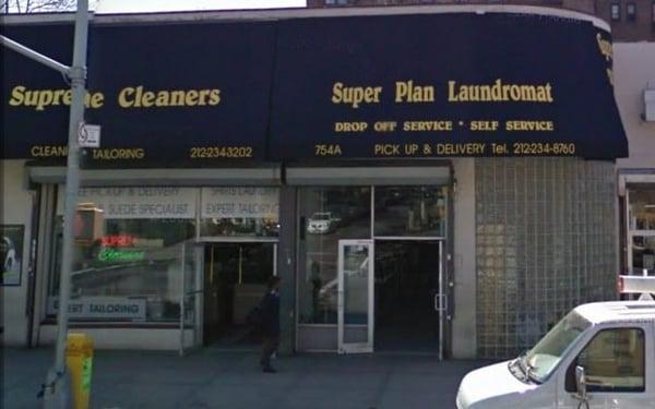 Front and awning of Super Plan Laundromat