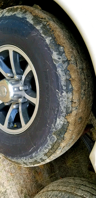 The tires on our 5th wheel. They WERE clean when we left home. Expect nothing less at Pine Cone. You should see what our truck looked like.