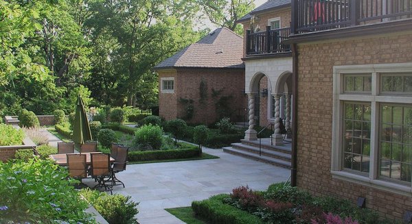 Traditional patio and landscape design for Neo-classical home in Sands Point of Long Island, NY, by Stephen E. Meehan...