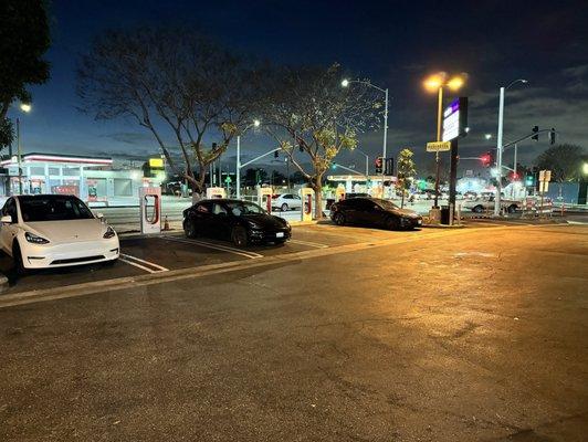 6 chargers on the street wide and 2 by the stores.