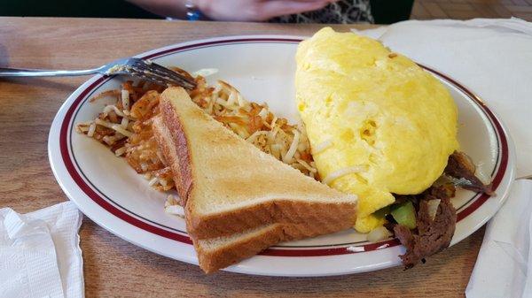 Philly cheese steak omelette with hash browns