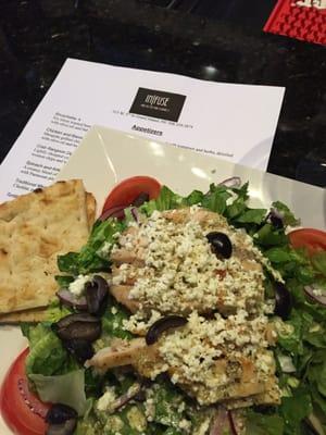 Greek salad with chicken. Delicious and filling.