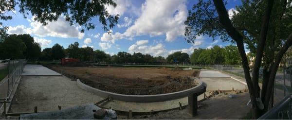 Panoramic photo of baseball field under construction during September 2014