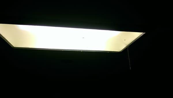 Pull chain on a ceiling light.