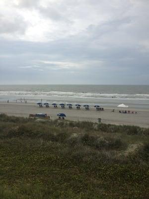 Right on the beach.  Balcony view.