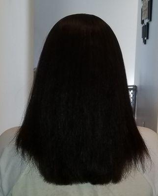 Uneven cut and it is now straggly looking at the ends after she thinned it out without my permission!