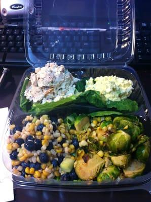 Salad sampler: chicken salad, egg salad, blueberry and corn salad and Brussels sprout salad.