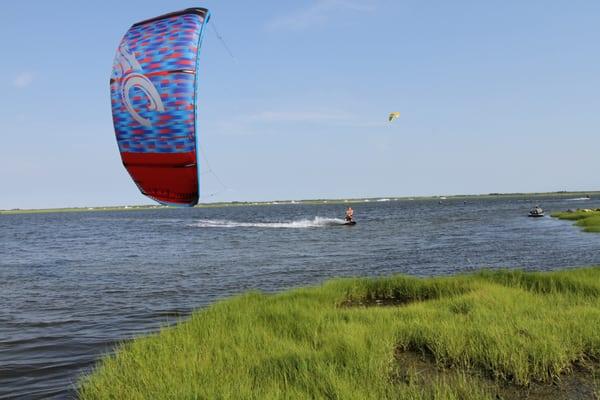 The Marsh islands make a perfect lagoon for kiteboarding.