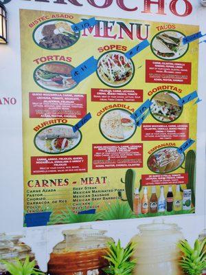 Menu. Prices are hard to see but most tacos are 1.50