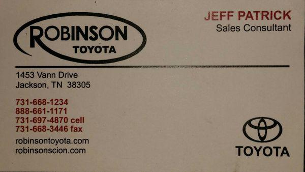 Jeff Patrick who represented himself to me as the sales manager for Robinson Toyota.