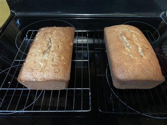 Banana Bread, one with Walnuts and one without!