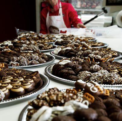 Getting Chocolate Assortment Trays Ready for Customers