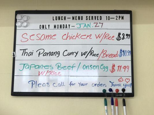 Next Monday  Lunch Menu.
 Menard Donuts Will be serving lunch 
 One day a week every Monday.