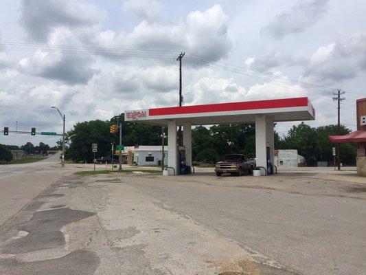 Exxon gas, corner of SH-123 and US-87.