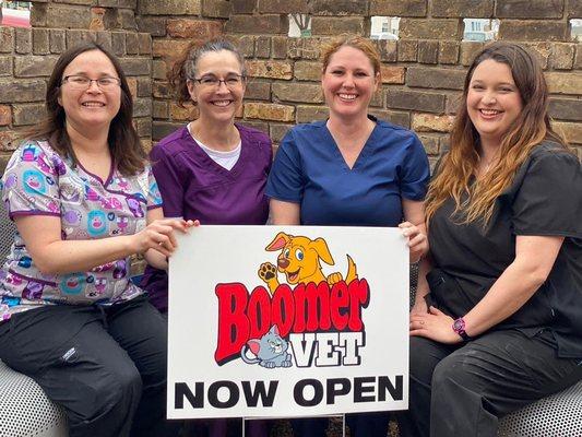 Meet the Boomer Vet Staff (From Left to Right): Kanda, Lisa, Dr. Karla Denton, and Stephanie!