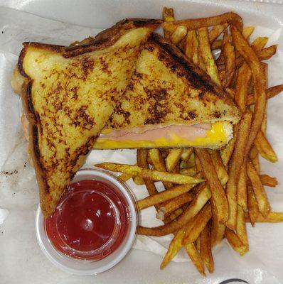 Grilled Cheese w/ Ham and Turkey and fries