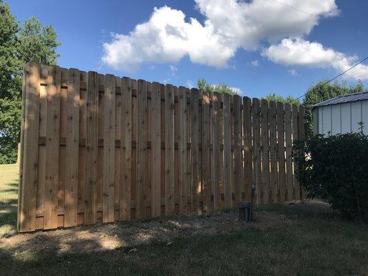 16' shadow box cedar fence used for privacy but also as a yard focal point