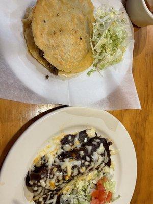 Barbados Gordita and mole enchilada