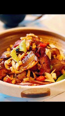 Stir fried smoked pork