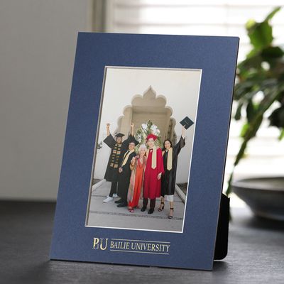 Blue mat board frame with gold foil university logo imprint. Available for 8x10, 5x7, or 4x6 photos.