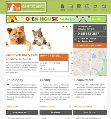 Website - Mobile friendly. Get directions, add reviews, asks questions to your vet, sign-in to your pet portal.