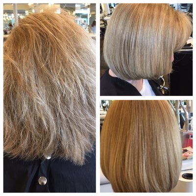 Summer ready with keratin treatment and blonde and bronze hi lights