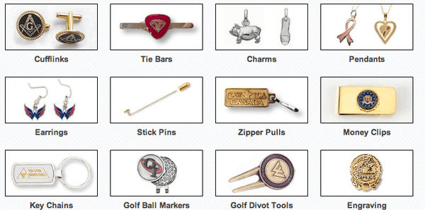 Tie Bars, Cufflinks, Zipper pulls, Charms, Pendants, other products