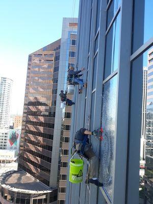 Cityscape tower cleaning