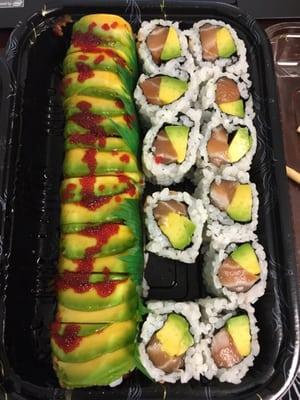 Dragon roll and salmon avocado