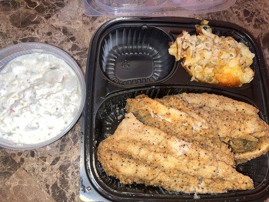 5pc whiting fish, Mac & cheese, potato salad