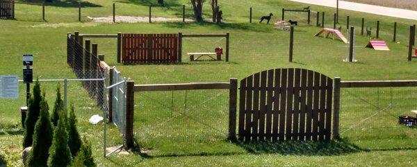 We have a small off leash dog park, open to the public. Just sign a waiver and provide shot records.