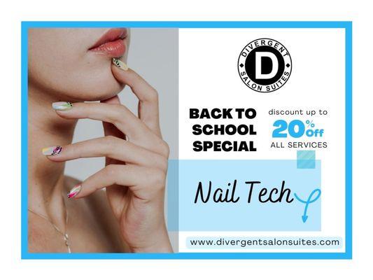 Back to school special discount upto 20% off on all Nail services