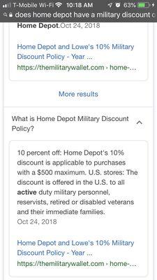 Home Depot does not honor the military!!!