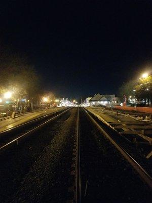 Being careful while crossing the tracks, but had to catch a glimpse of the lights in the distance!