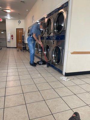 Nice man comes through cleaning up after people that should know how to throw away their own trash