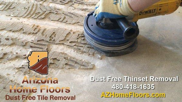 Great photo of a before and after Phoenix Valley Tile Removal Project where the thinset was extra thick.  This is a screenshot from a video.