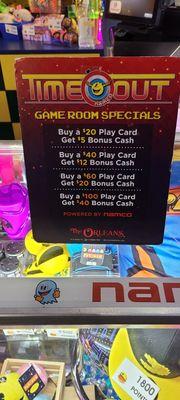 Our game room specials.