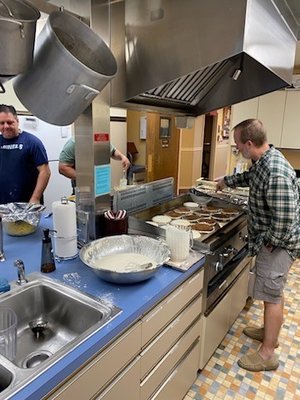 Cooking a men's breakfast.