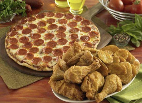 Fried chicken and pizza