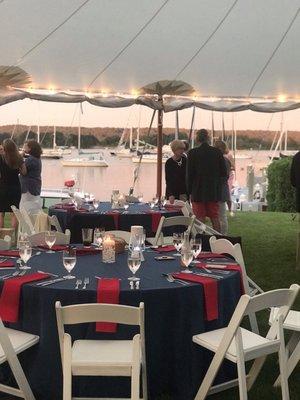 Dining with Water views from the event tent