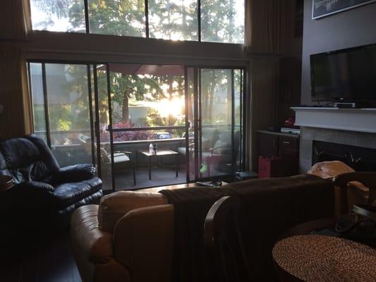 Inside the loft/2 bedroom unit - looking outward towards the water.