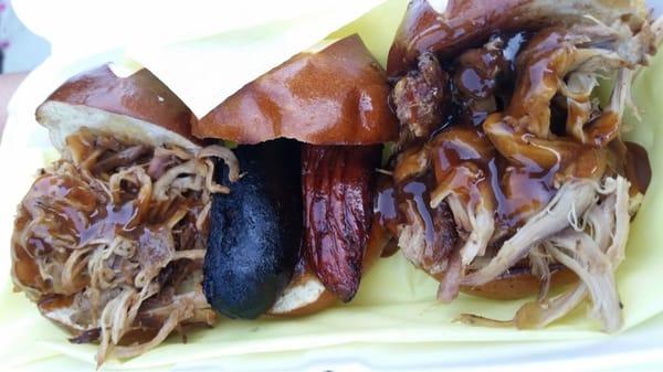 Trio, out of chicken so I picked an extra pulled pork and 1 slaw dawg  (pic courtesy of Climbing Foodie)