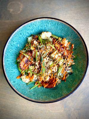 Sequatchie Cove Farm Charred Okra, Coconut Rice, Sweet Plantain, West African Shito