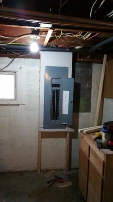 Framed and drywall around electrical panel.