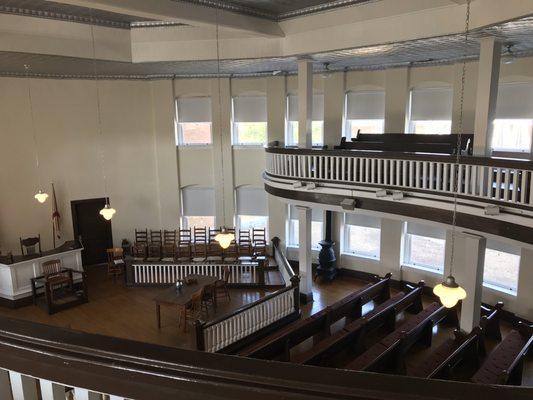 Inside the courtroom as seen from the balcony