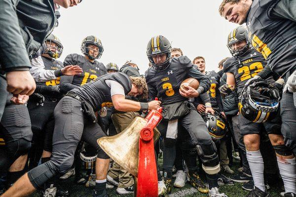 Celebrating a DePauw victory over Wabash College in the Monon Bell game, one of the oldest & most celebrated rivalries in college football.