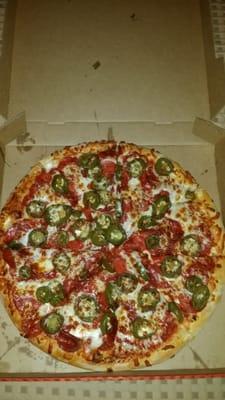 Extra cheese and pepperoni with jalapeños