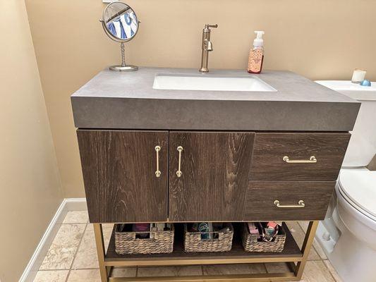 Newly installed bathroom vanity--now to find the perfect mirror to match!