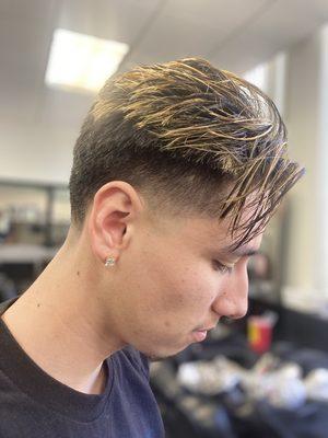 high taper fade on static textured top