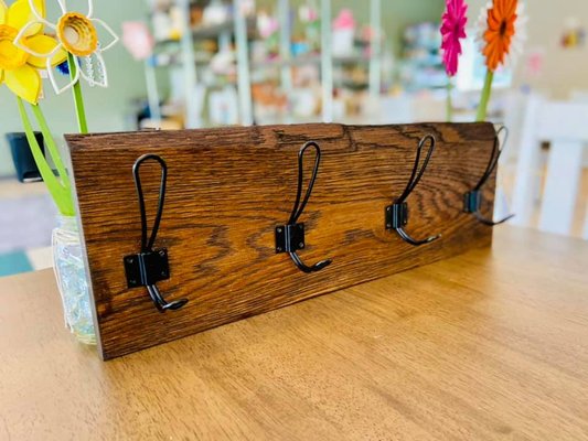 Custom made solid wood coat rack.